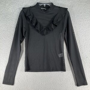 Popular 21 Junior's Sheer Top Size S Black Ruffled Long Sleeve Mock Neck Stretch